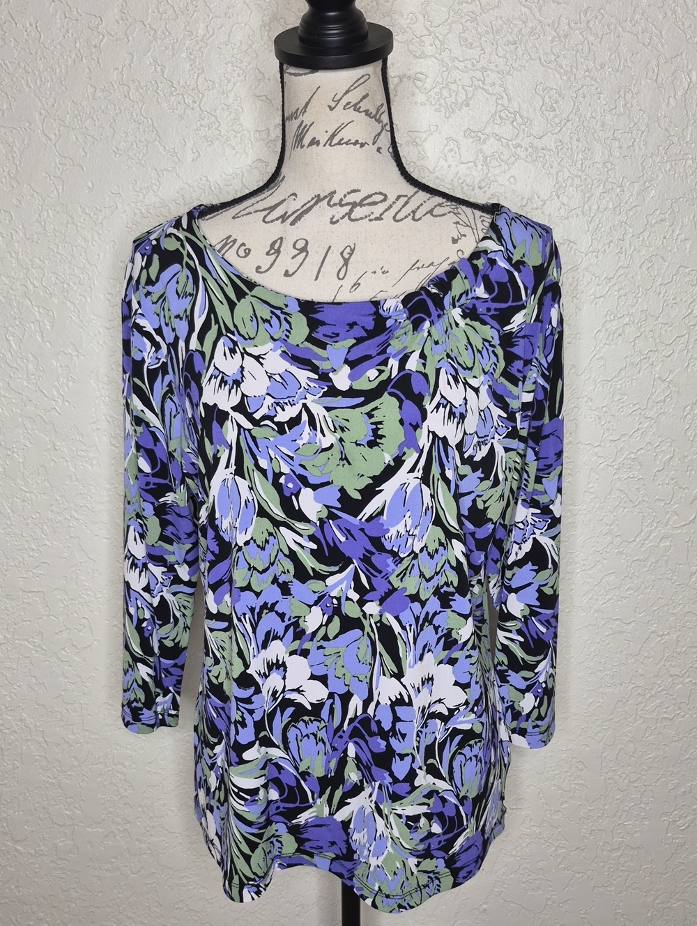 Croft & Barrow Multicolored Abstract Floral Top Size L